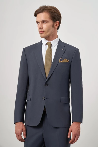 Koyu Lacivert Kendinden Mono Yaka 2 Düğme 4 Drop Comfort Fit Classic Takım Elbise 1001240190 - 4