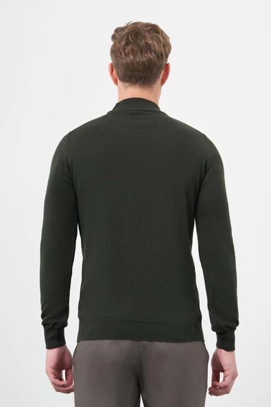 Koyu Haki Uzun Kol Düz Örme Yarım Balıkçı Yaka Classic Comfort Fit Triko 1012245001 - Resim 5