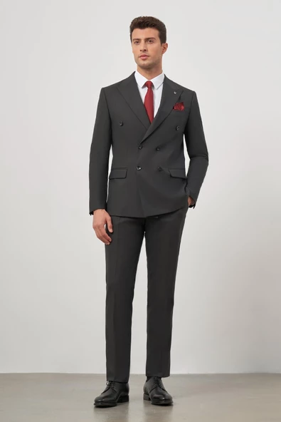 Siyah Kılıç Yaka Kruvaze 6 Drop Slim Fit Classic Takım Elbise 1001245157 - 5