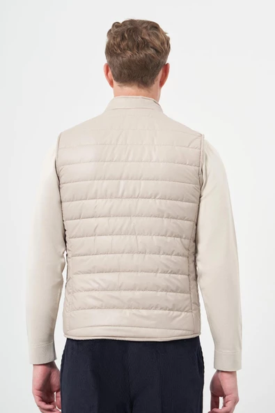 Taş Rengi Kapitone Dik Yaka Düz Garnisiz-Biyesiz Slim Fit Yelek 1009245151 - 5