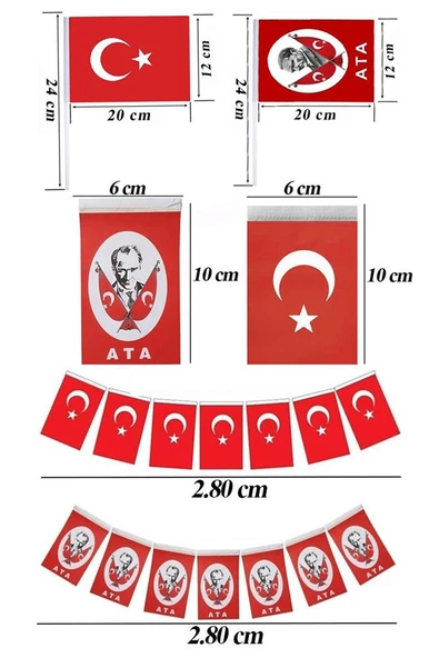 Okul Sınıf Süsü 7 Çeşit 1 Paket Çıtalı Bayrak Bayraklı Balon Atatürklü Balon İpli Bayrak Flamalı Bayrak 29 Ekim 23 Nisan - 2