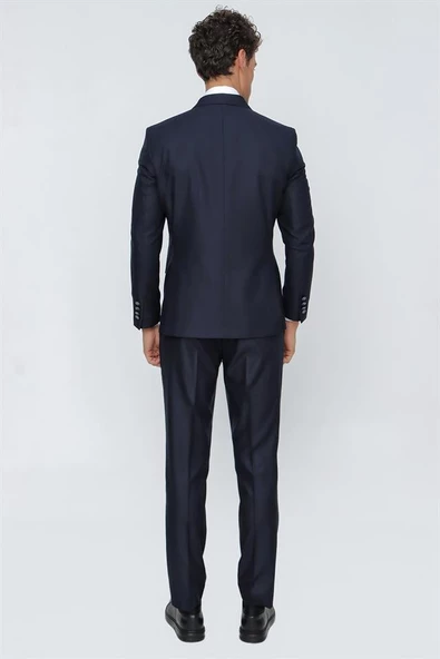 Koyu Lacivert Gabardin Kırlangıç Yaka Tam Astar Kruvaze 6 Drop Slim Fit Dar Kesim Takım Elbise 1001225175 - 6