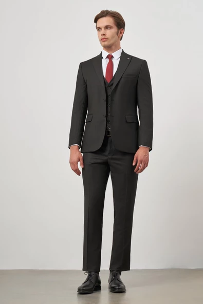 Siyah Kılıç Yaka Yelekli 6 Drop Slim Fit Classic Takım Elbise 1001245155 - 3