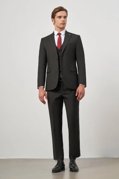 Siyah Kılıç Yaka Yelekli 6 Drop Slim Fit Classic Takım Elbise 1001245155 - 2