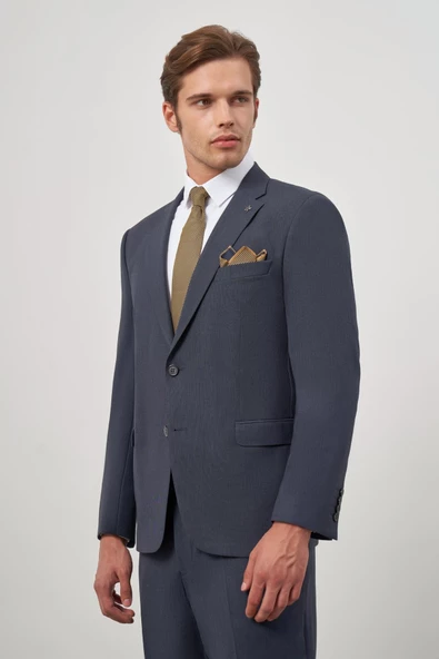 Koyu Lacivert Kendinden Mono Yaka 2 Düğme 4 Drop Comfort Fit Classic Takım Elbise 1001240190 - 3