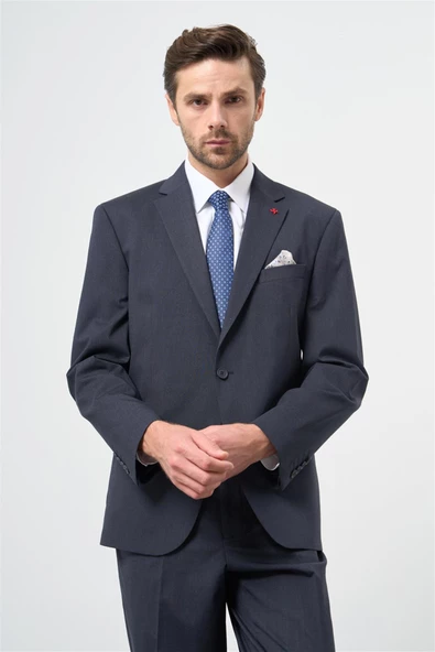 Koyu Lacivert Mono Yaka 4 Drop Comfort Fit Classic Takım Elbise 1001245168 - Resim 2