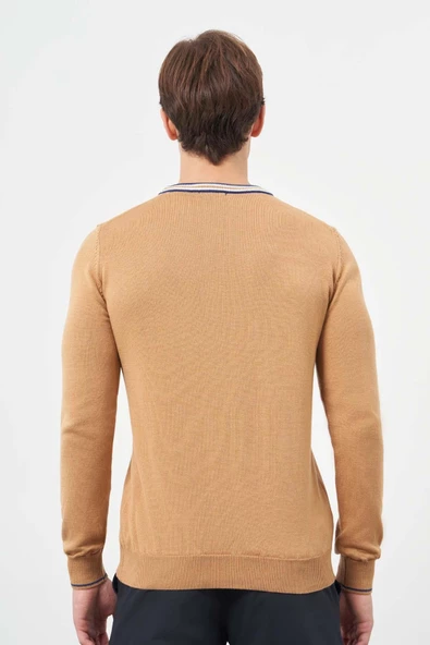 Camel Uzun Kol Düz Örme Bisiklet Yaka Classic Slim Fit Triko 1012245108 - 5