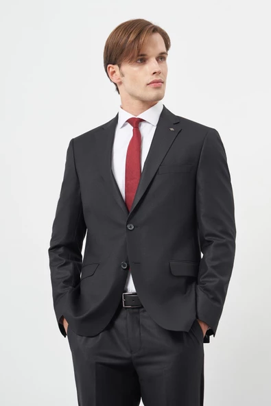 Siyah Düz Mono Yaka 6 Drop Comfort Fit Classic Takım Elbise 1001245171 - 3