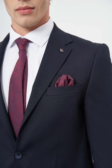 Koyu Lacivert Armürlü Mono Yaka Tam Astar Esnek 6 Drop Slim Fit Classic Takım Elbise 1001245175 - 4