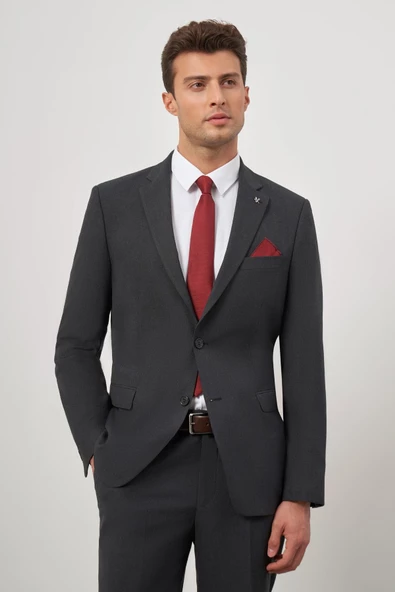 Siyah Kendinden Mono Yaka 2 Düğme 6 Drop Comfort Fit Classic Takım Elbise 1001240189 - 5