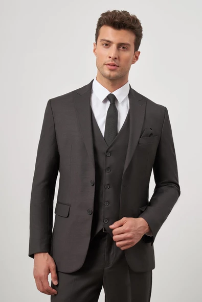 Siyah Kılıç Yaka Yelekli 6 Drop Slim Fit Classic Takım Elbise 1001245156 - 3