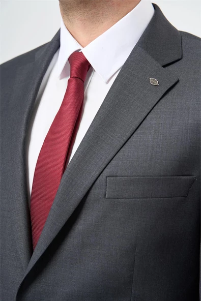 Koyu Antrasit Düz Mono Yaka 6 Drop Comfort Fit Classic Takım Elbise 1001245171 - 2