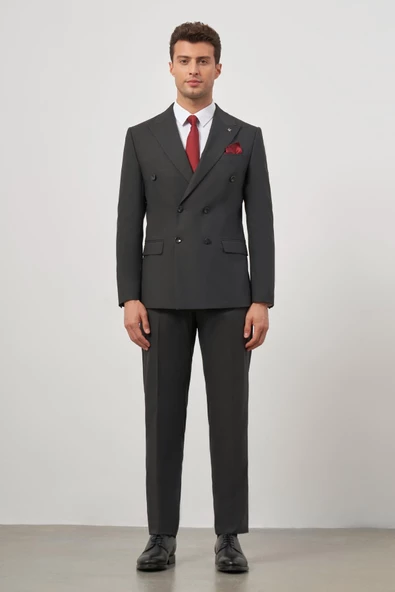 Siyah Kılıç Yaka Kruvaze 6 Drop Slim Fit Classic Takım Elbise 1001245157 - 4
