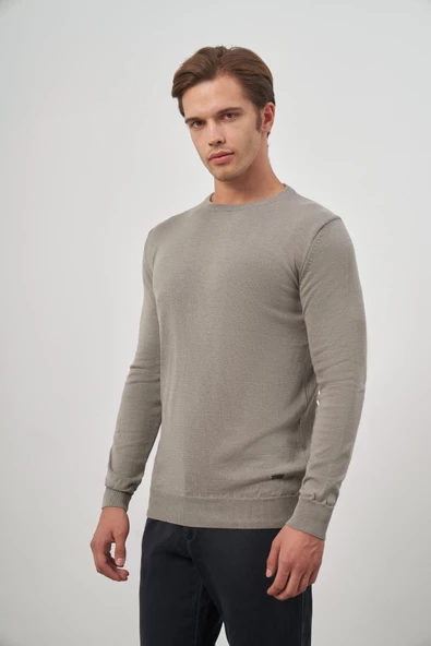 Gri Uzun Kol Düz Örme Bisiklet Yaka Classic Comfort Fit Triko 1012245006 - 3