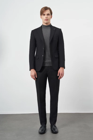 Siyah Armürlü Mono Yaka Tam Astar Esnek 6 Drop Slim Fit Classic Takım Elbise 1001245175 - 2