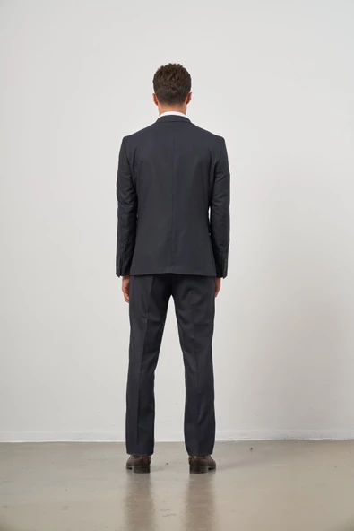 Koyu Lacivert Kılıç Yaka Yelekli 6 Drop Slim Fit Classic Takım Elbise 1001245153 - Resim 7