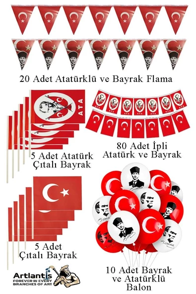 Okul Sınıf Süsü 7 Çeşit 1 Paket Çıtalı Bayrak Bayraklı Balon Atatürklü Balon İpli Bayrak Flamalı Bayrak 29 Ekim 23 Nisan