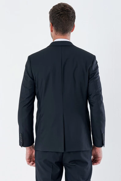 Koyu Lacivert Gabardin Mono Yaka Likralı 6 Drop Comfort Fit Rahat Kesim Klasik Takım Elbise 1001235152 - 2