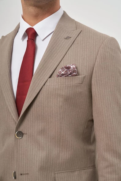 Koyu Vizon Çizgili Mono Yaka Astarlı 6 Drop Slim Fit Dar Kesim Takım Elbise 1001245106 - 8