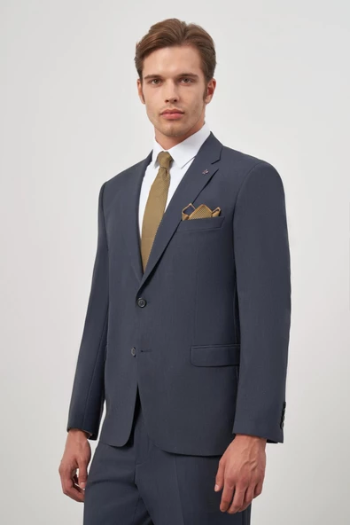 Koyu Lacivert Kendinden Mono Yaka 2 Düğme 4 Drop Comfort Fit Classic Takım Elbise 1001240190