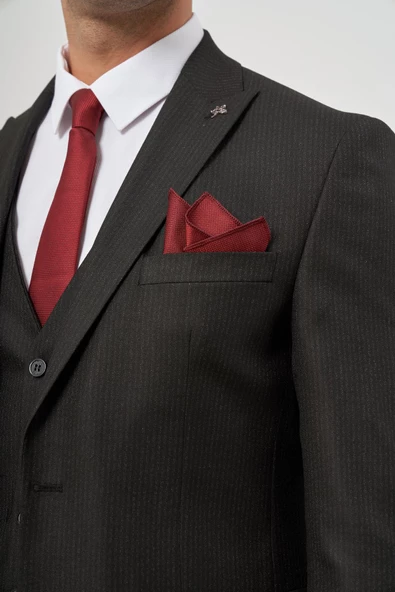 Siyah Kılıç Yaka Yelekli 6 Drop Slim Fit Classic Takım Elbise 1001245153 - 6