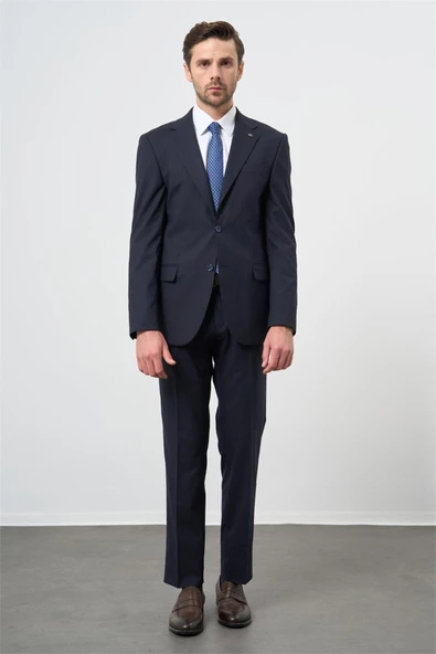 Lacivert Çizgili Mono Yaka Astarlı 6 Drop Slim Fit Dar Kesim Takım Elbise 1001245102 - 4