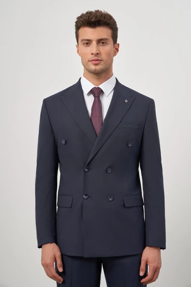 Koyu Lacivert Kılıç Yaka Kruvaze 6 Drop Slim Fit Classic Takım Elbise 1001245157