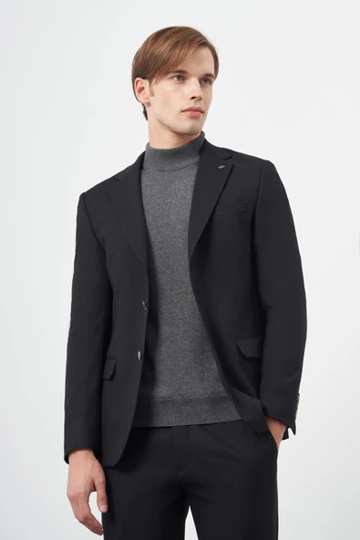 Siyah Armürlü Mono Yaka Tam Astar Esnek 6 Drop Slim Fit Classic Takım Elbise 1001245175 - 3