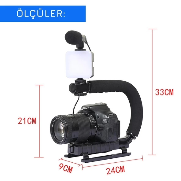 UpWay AY49U Taşınabilir Dolgu Işıklı Mikrofonlu Profesyonel Kamera Telefon Sabitleyici Video Canlı Yayın Seti - 6