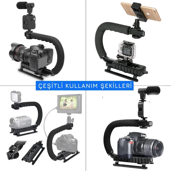 UpWay AY49U Taşınabilir Dolgu Işıklı Mikrofonlu Profesyonel Kamera Telefon Sabitleyici Video Canlı Yayın Seti - 8