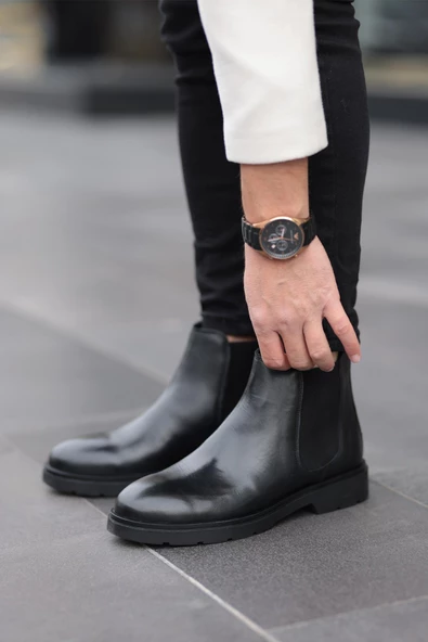 Shoetyle - Siyah Hakiki Deri Erkek Chelsea Bot - Resim 5