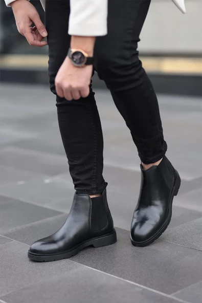 Shoetyle - Siyah Hakiki Deri Erkek Chelsea Bot - Resim 6