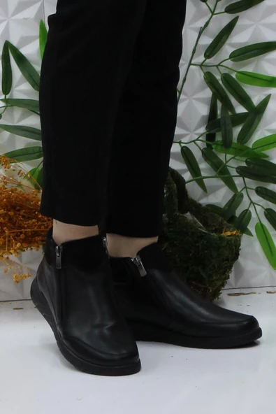 Mehmet Mete Gnd 4273 Siyah Anatomik Rahat Yumuşak Esnek İki Fermuarlı Kadın Bot - Resim 2