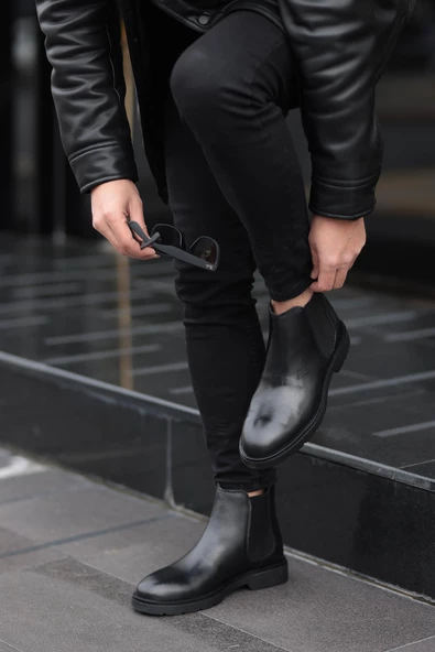 Shoetyle - Siyah Hakiki Deri Erkek Chelsea Bot - Resim 4