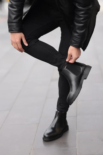 Shoetyle - Siyah Hakiki Deri Erkek Chelsea Bot - Resim 7