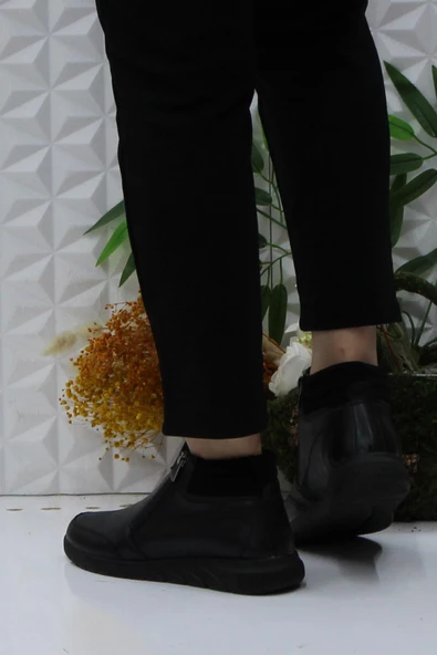 Mehmet Mete Gnd 4273 Siyah Anatomik Rahat Yumuşak Esnek İki Fermuarlı Kadın Bot - Resim 4