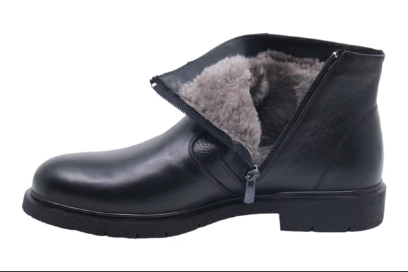 Siyan Polman Kürklü Klasik Hakiki Deri Erkek Bot - 2