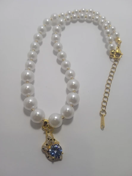 Çelik figürlü inci kolye - 2