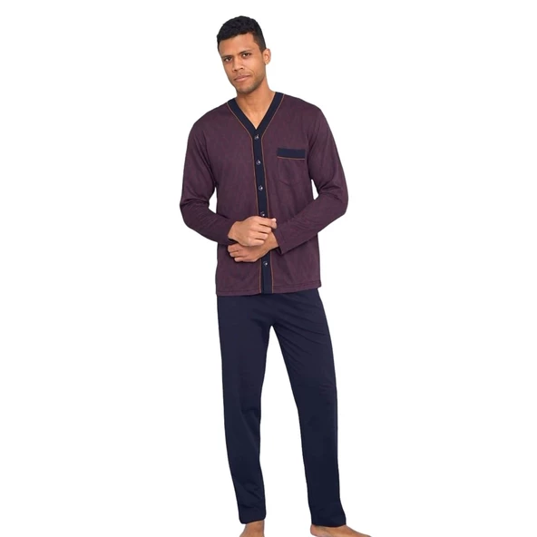 Kly Büyük Beden Önden Düğmeli Gömlek Erkek Pijama Takım - 2