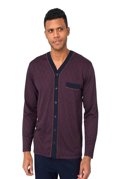 Kly Büyük Beden Önden Düğmeli Gömlek Erkek Pijama Takım - 9