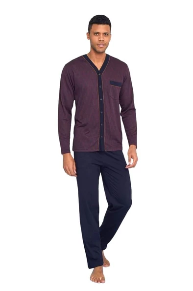 Kly Büyük Beden Önden Düğmeli Gömlek Erkek Pijama Takım - 7