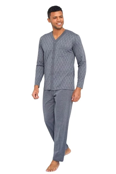 Kly Büyük Beden Önden Düğmeli Gömlek Erkek Pijama Takım - 12