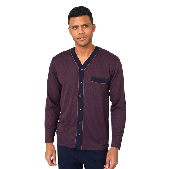 Kly Büyük Beden Önden Düğmeli Gömlek Erkek Pijama Takım - 3