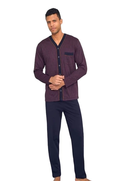 Kly Büyük Beden Önden Düğmeli Gömlek Erkek Pijama Takım - 8