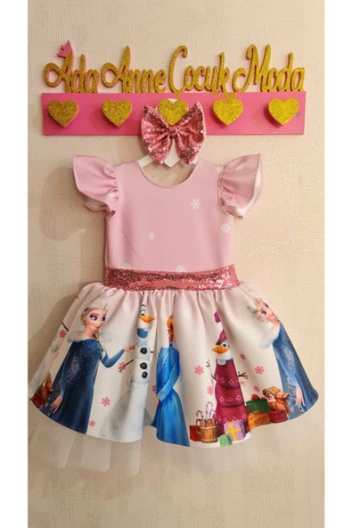 Kız Çocuk Pembe  Elsa Karlar Kraliçesi Tüllü Kabarık Elbise - 2
