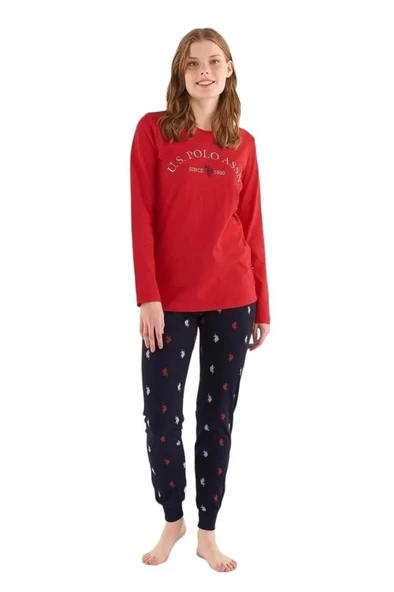 U.S. Polo Assn. Sıfır Yaka Bilekli Kışlık Bayan Pijama Takım USPA52861KP - 4