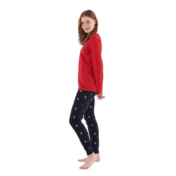 U.S. Polo Assn. Sıfır Yaka Bilekli Kışlık Bayan Pijama Takım USPA52861KP - 2