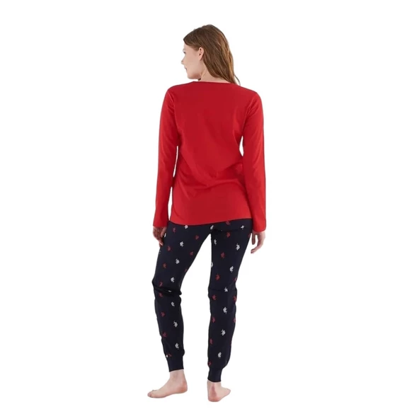 U.S. Polo Assn. Sıfır Yaka Bilekli Kışlık Bayan Pijama Takım USPA52861KP - 3
