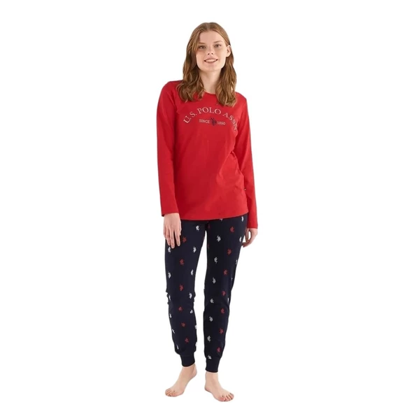 U.S. Polo Assn. Sıfır Yaka Bilekli Kışlık Bayan Pijama Takım USPA52861KP