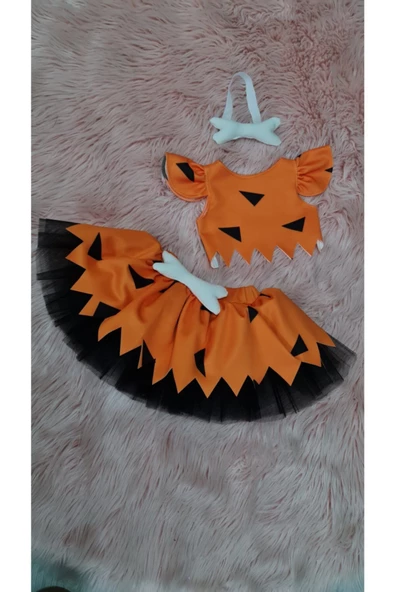 Kız Çocuk Turuncu Taş Devri Çakıl Çakmaktaş Kostüm - 2